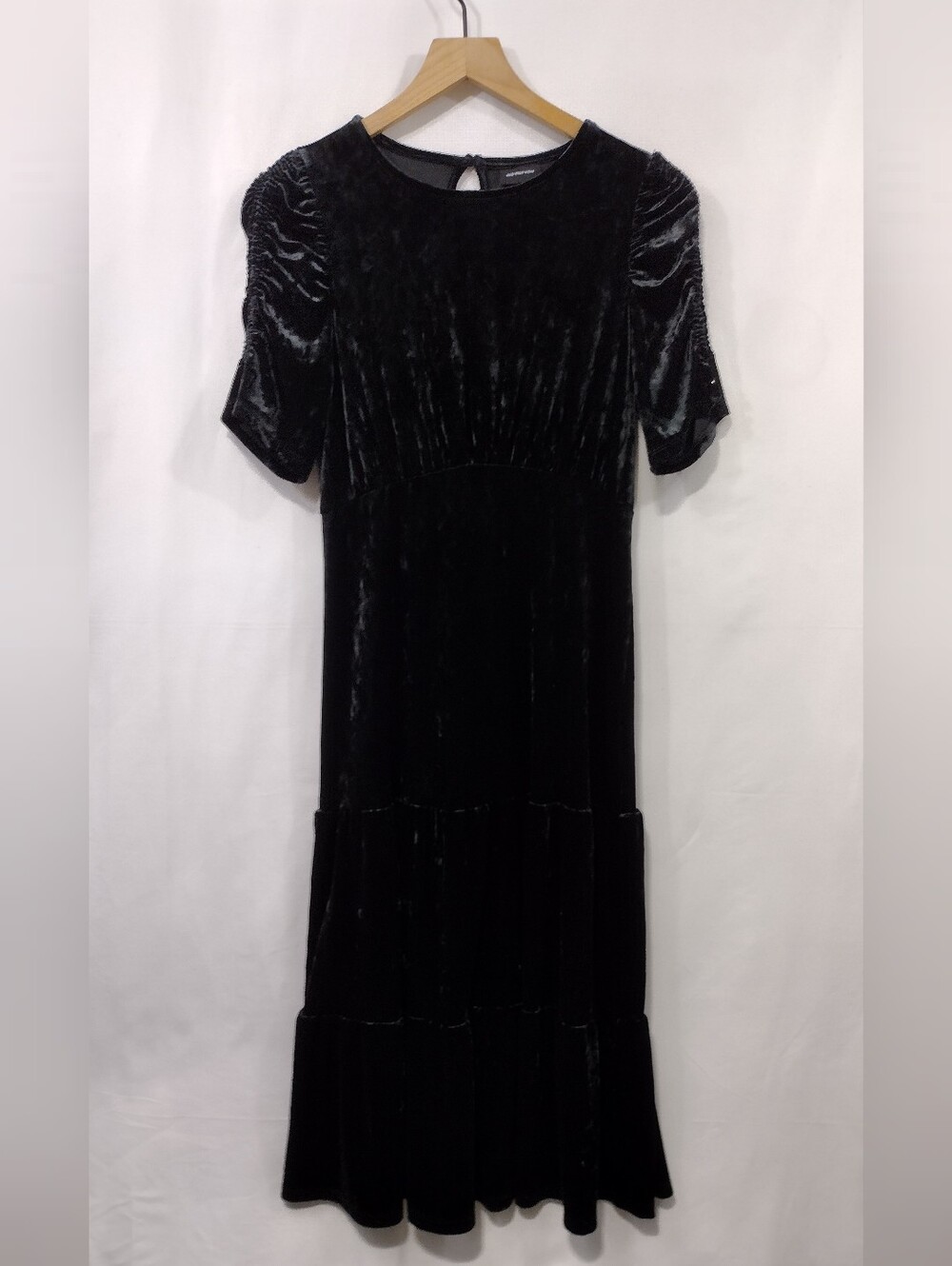 Who What Wear Velvet Dress with Ruched Sleeves Womens XS Black Gray Party Retro